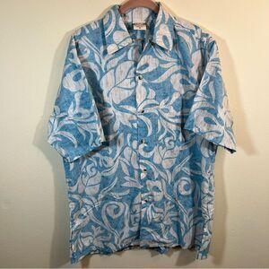 ✨ Go Barefoot Men’s Blue Hawaiian Button Down Shirt Medium